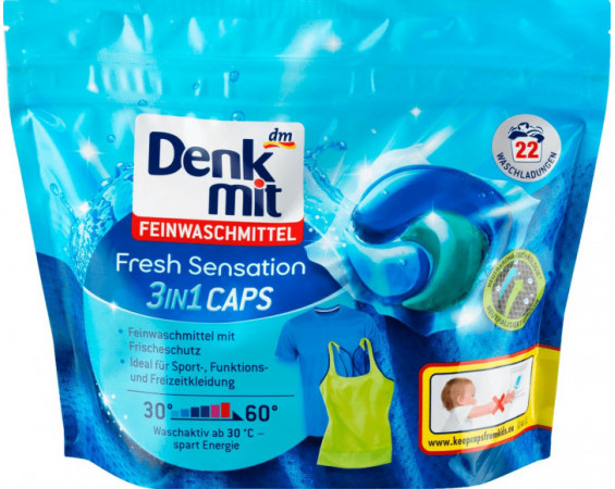 Капсулы для стирки Feinwaschmittel 3in1 Caps Fresh Sensation, 22 шт