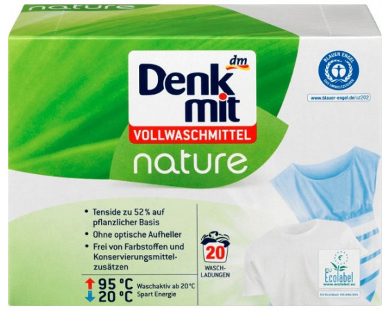Denkmit Vollwaschmittel Pulver Nature - Стиральный порошок для белых вещей, 1.35 кг, 20 стирок