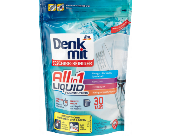Denkmit Spülmaschinen-Tabs All-in-1 Liquid - Капсулы для посудомоечной машины Все в 1, 30 шт